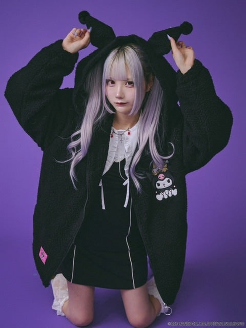 【GALFY×KUROMI】モコモコ丸ボアずきんパーカー / 【ガルフィー×クロミ】ファーロゴ長袖ジップアップパーカー