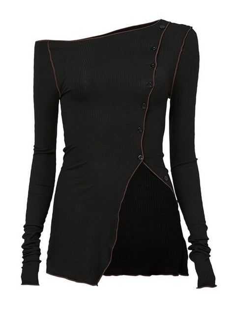 【FLAREUP】One-Shoulder Lettuce Stitch Cardigan