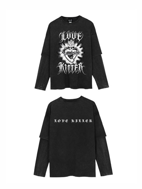 【LOVE KILLER】Killer heart barbed wire layered Long T