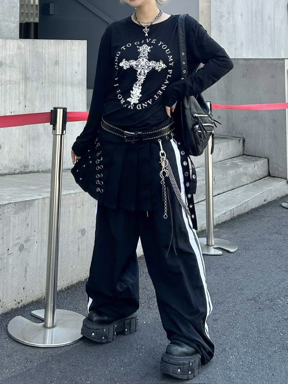 【Never mind the XU】cross print longsleeve tee (2color) / 【ネバーマインドザエックスユー】クロスプリント長袖Tシャツ