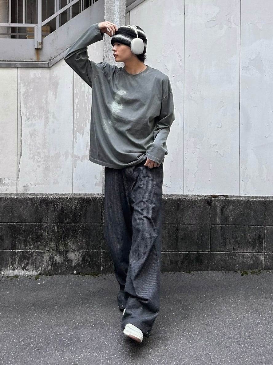 【Chikashitsu +】oversized shadow print damage long sleeve (2color) / 【チカシツプラス】オーバーサイズシャドウプリントダメージ長袖Tシャツ