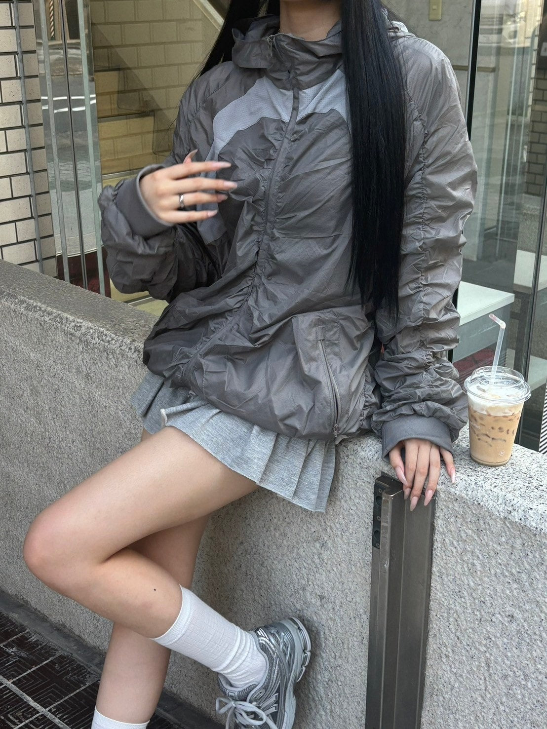 受注制【oaks】shirring design nylon jacket (3color)