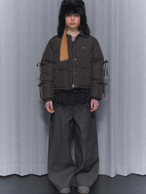 【FANCY CLUB】RIBBON COLLAR SHORT PUFFER
