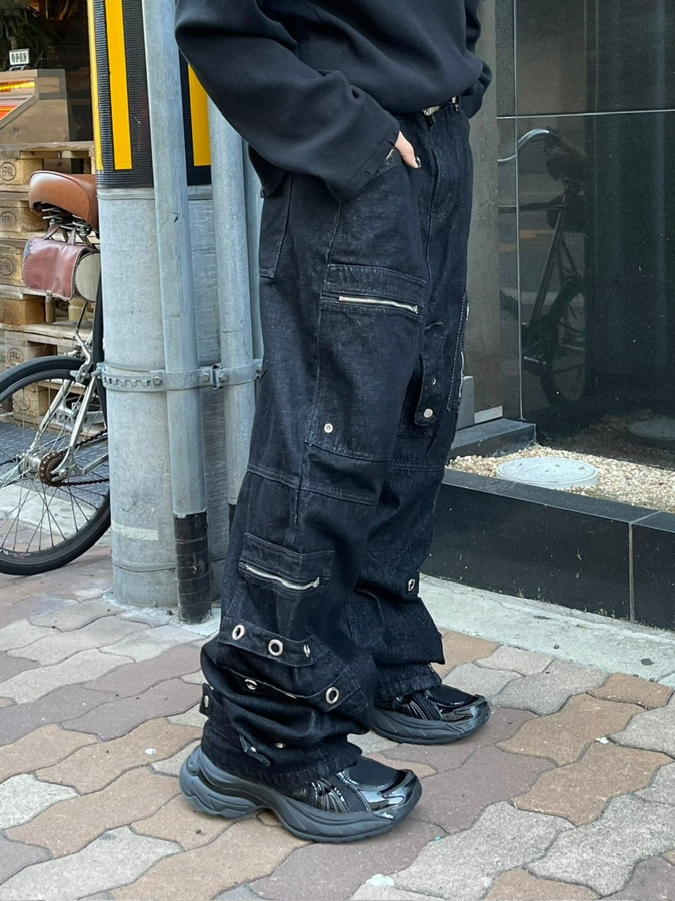 受注制【Chikashitsu +】steel ring denim cargo pants