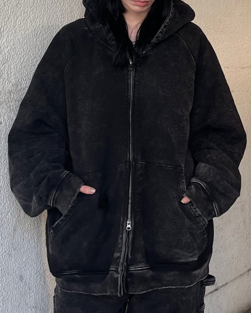 受注制【Chikashitsu +】set up pigment damage zip up hoodie