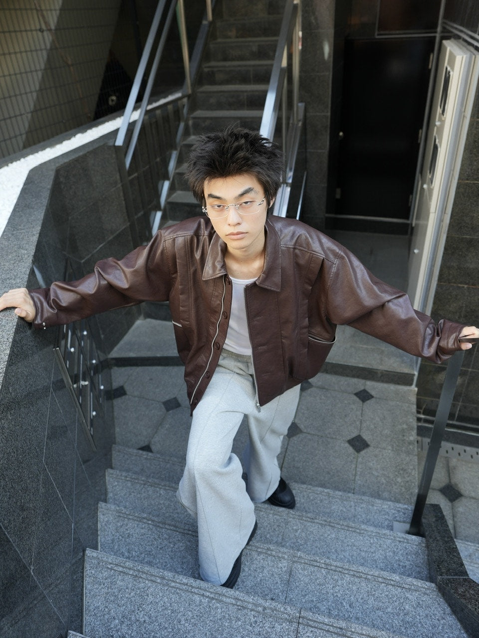 【CS】multi vegan leather blouson (brown)