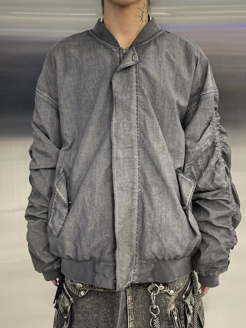 受注制【Never mind the XU】washed shirring blouson