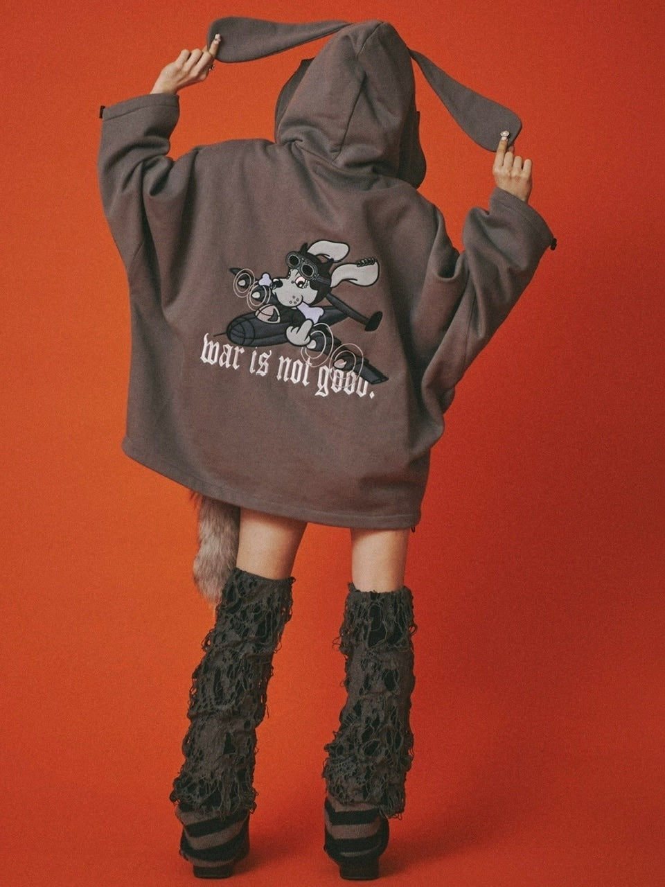 【GALFY】反戦パーカー / 【ガルフィー】ロゴ長袖耳付きパーカー