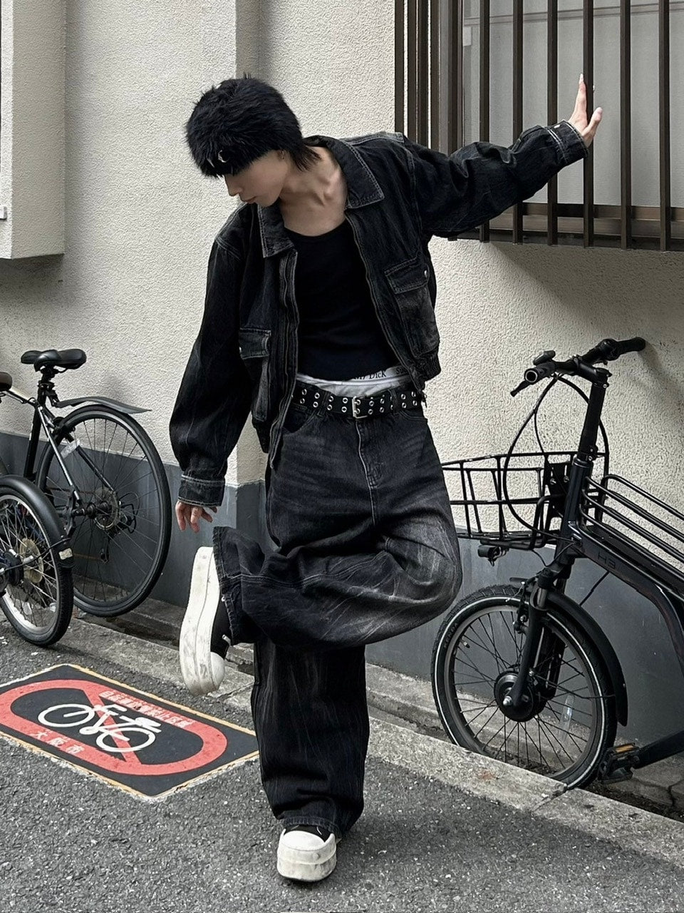 大阪店WEB限定受注制【Chikashitsu +】vintage wash wide denim pants (black)
