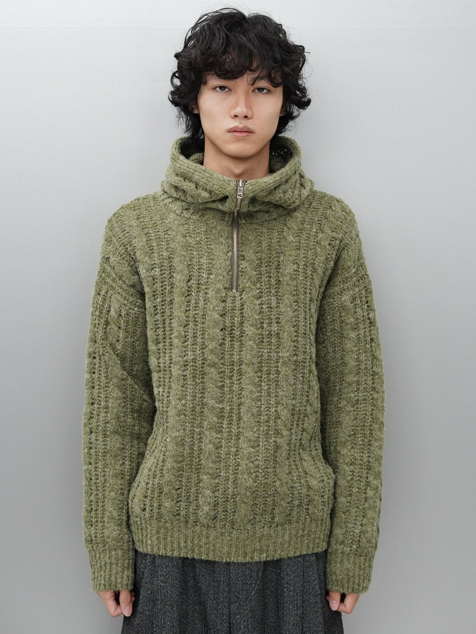 東京店WEB限定受注制【Chikashitsu +】balaclava half zip knit hoodie (3color)