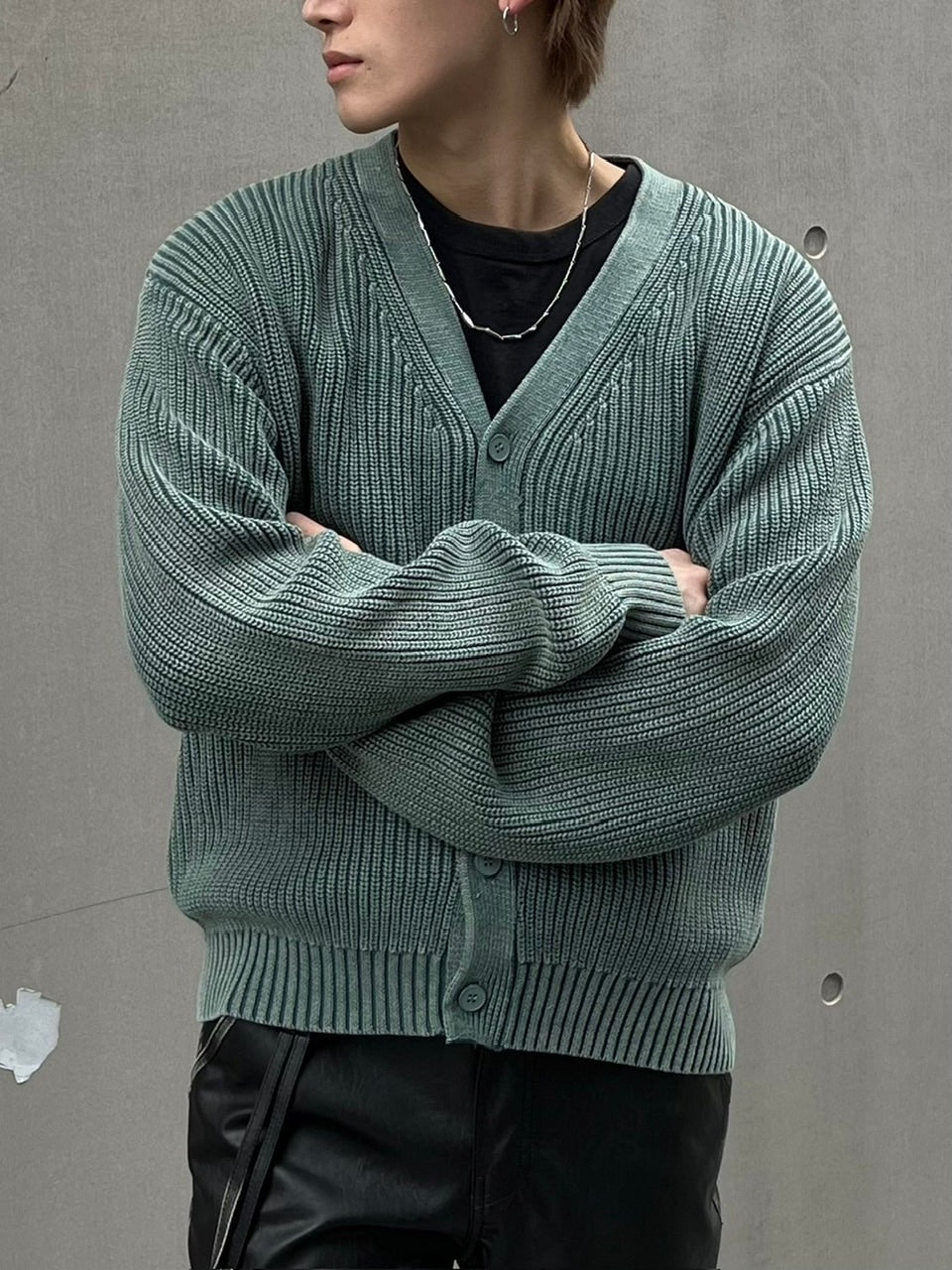 【Chikashitsu +】dirty wash cotton cardigan (3color) / 【チカシツプラス】ダーティウォッシングコットンクロップカーディガン