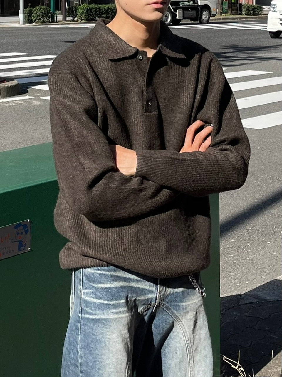 受注制【Chikashitsu +】wool touch lib knit polo (4color) / 【チカシツプラス】ウールタッチリブ長袖ニット