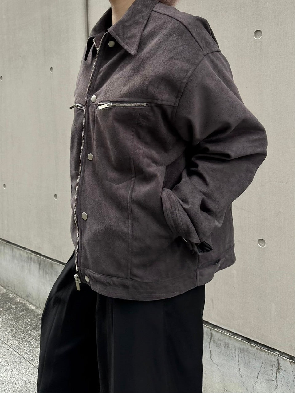 受注制【Chikashitsu +】fake suede zipper blouson (3color) /【チカシツプラス】フェイクスエードスナップボタン＆ジッパーブルゾン