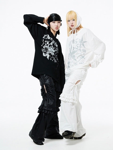 【HOLY NUMBER 7】Oversized Dynamic 07 Star Graphic Long Sleeve T-Shirt