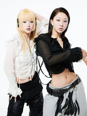 【HOLY NUMBER 7】lace ruffle strap blouse