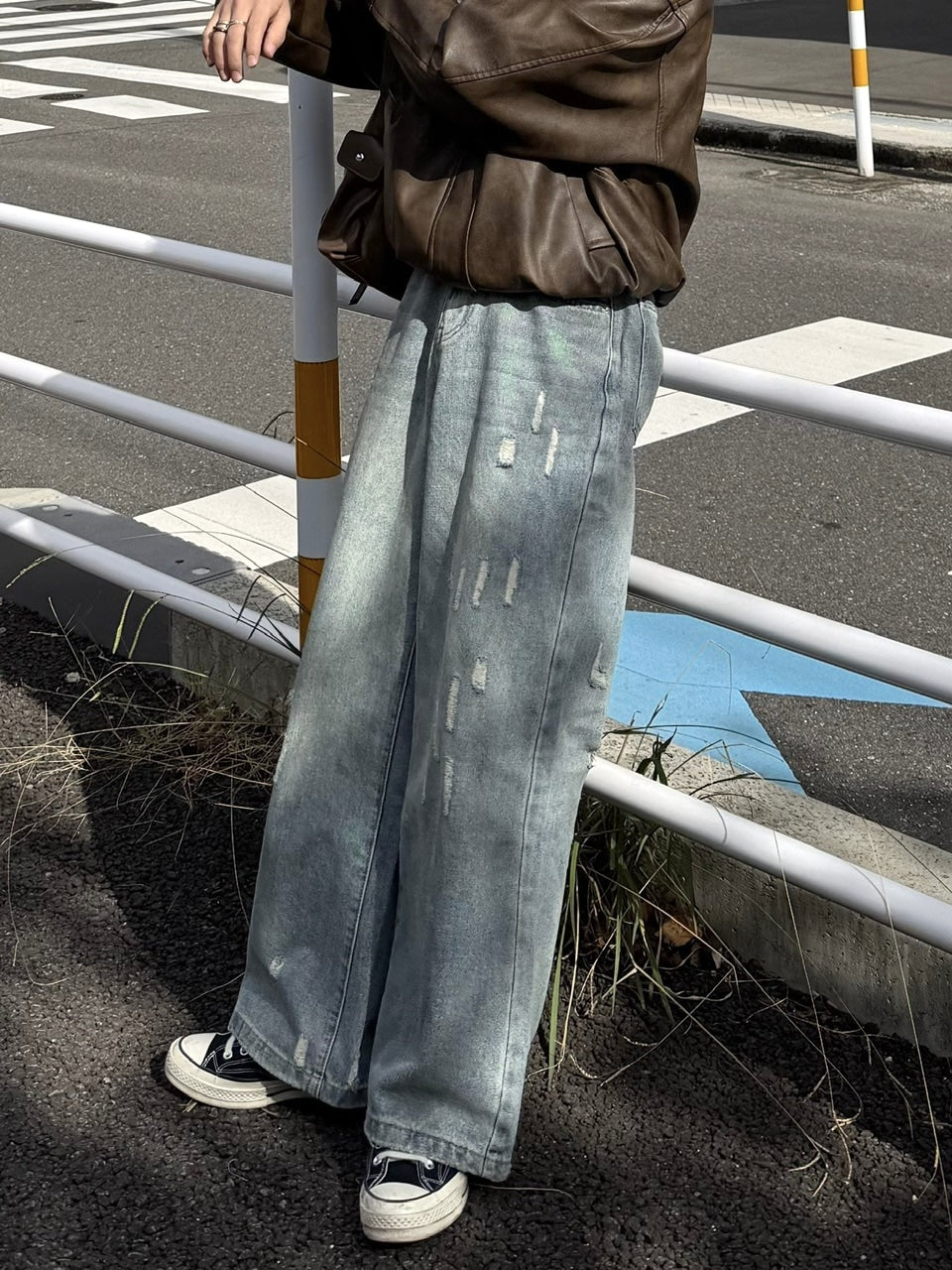 国際配送【RENOL】damage denim wide pants
