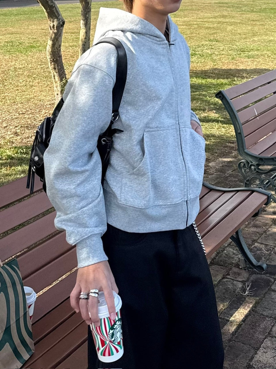 国際配送【RENOL】cropped zip up hoodie (2color)