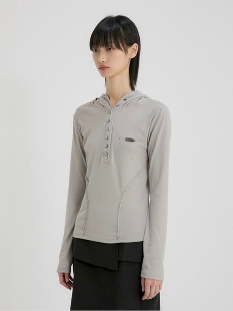 【FLAREUP】Button Up Lace Hoodie / 【フレアアップ】ボタンアップレースフードロングTシャツ