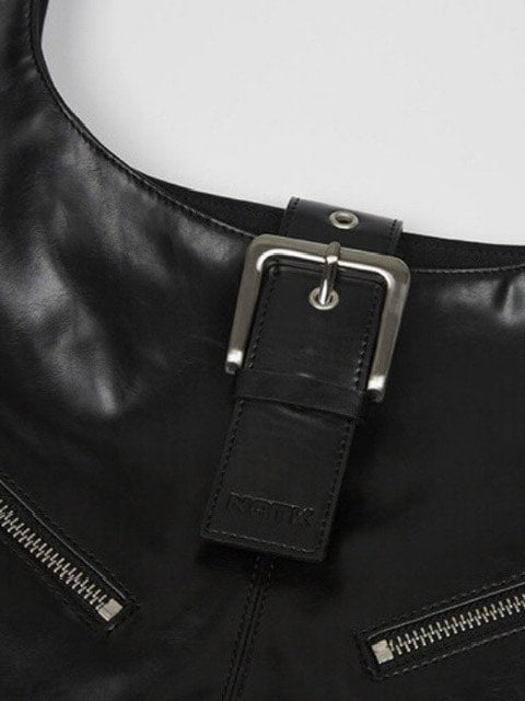 【NOT KNOWING】Black Moto Hobo Bag (LEATHER)