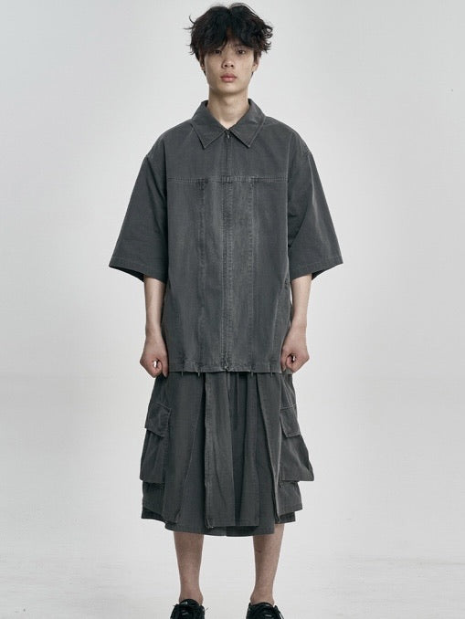 【AJOBYAJO】Paneled Zip-Up Shirt