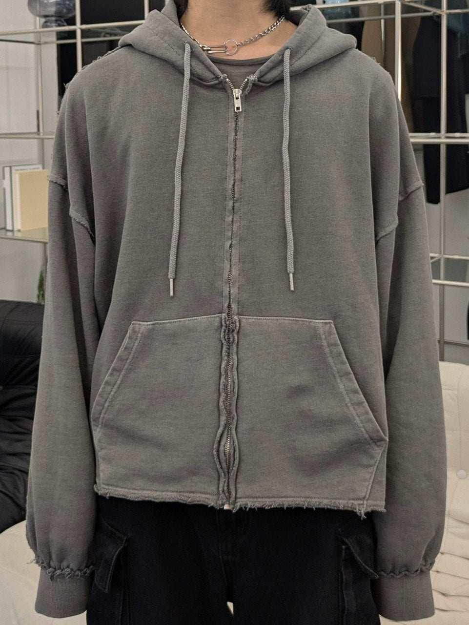 受注制【LUV CODE】pigment cropped zip up hoodie (2color)