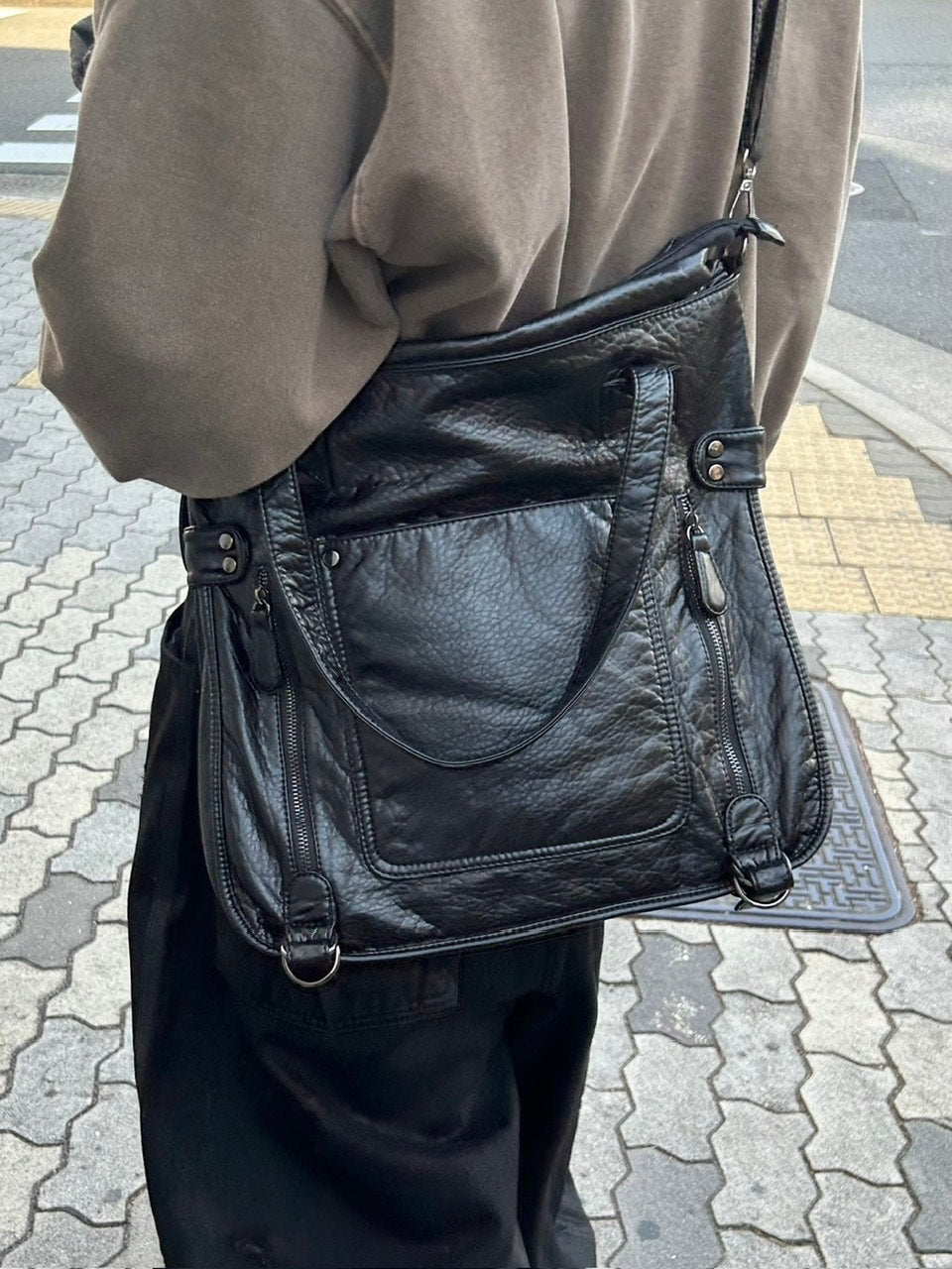 受注制【Chikashitsu +】antique like eco leather tote bag / 【チカシツプラス】アンティーク風エコレザートートバッグ