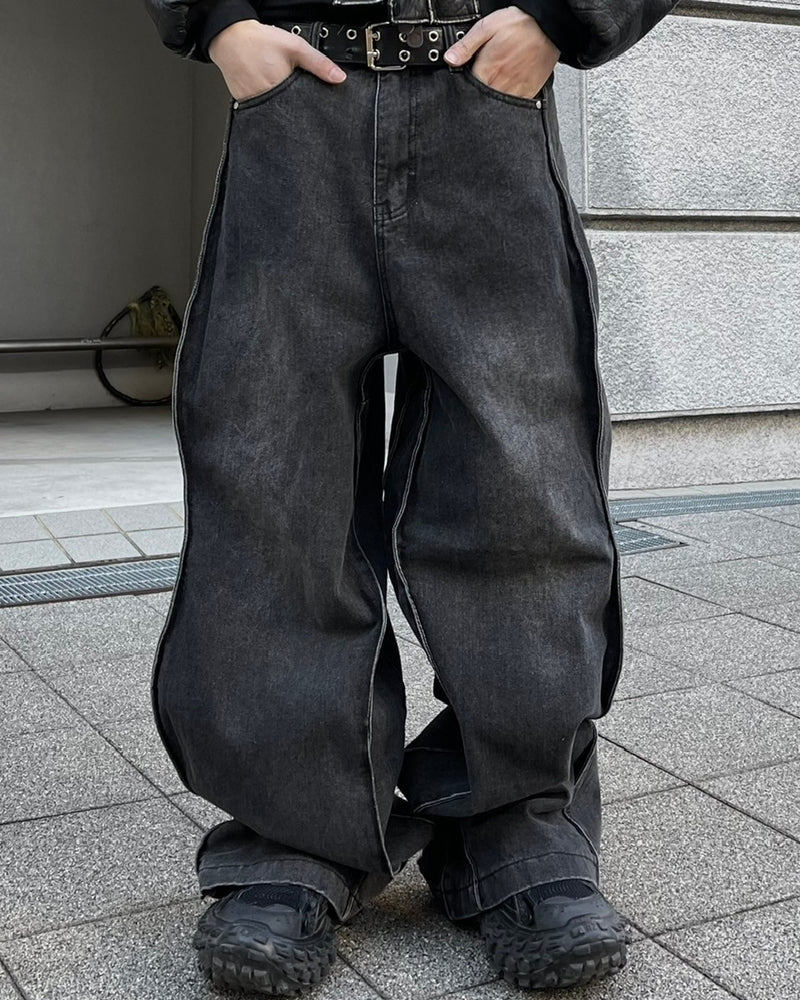 受注制【Chikashitsu +】wide curve denim pants
