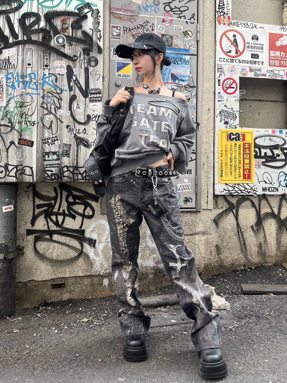 受注制【Never mind the XU】damage off shoulder sweat (2color)