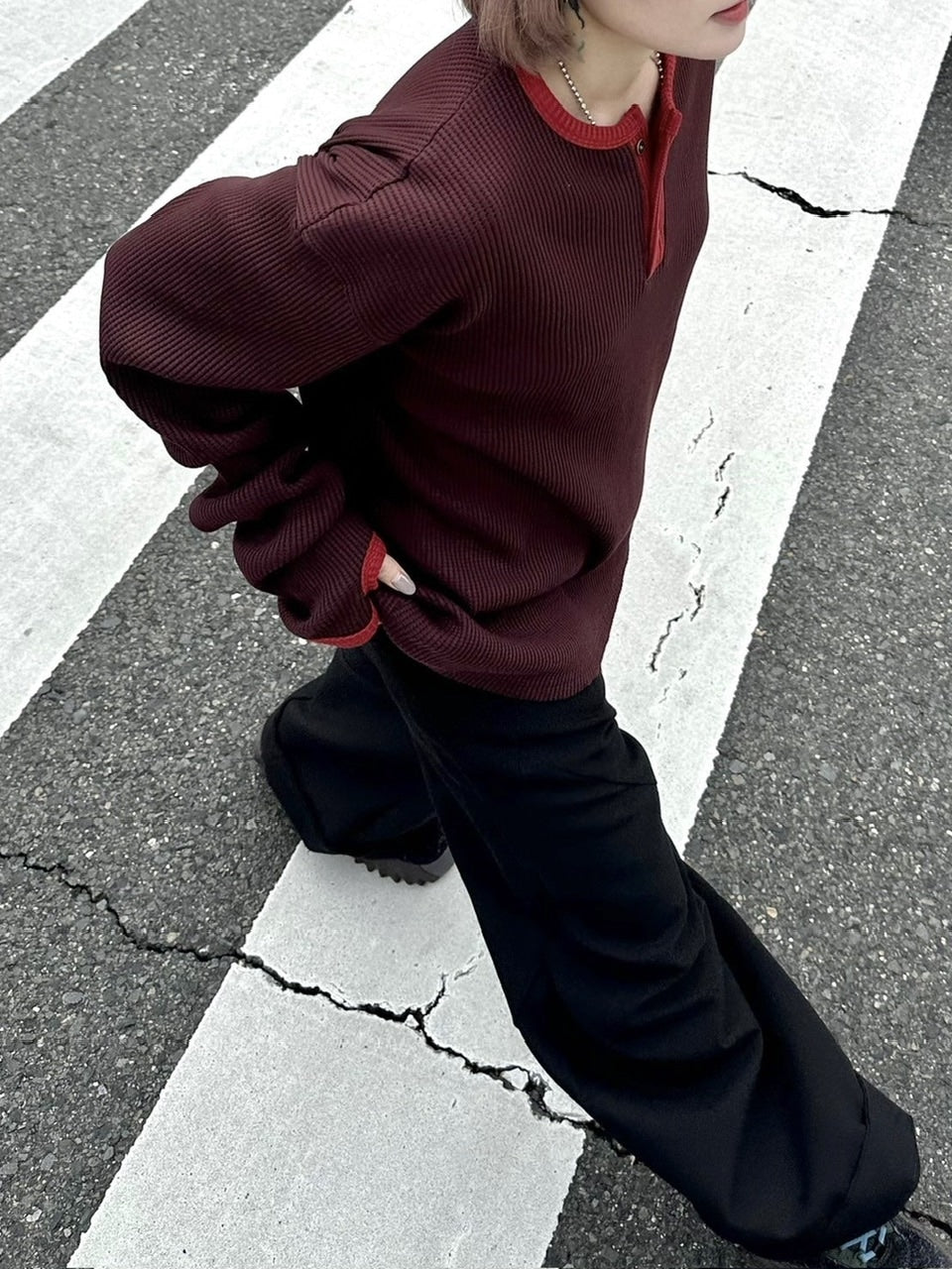 受注制【youll】henry neck waffle long tee (2color)