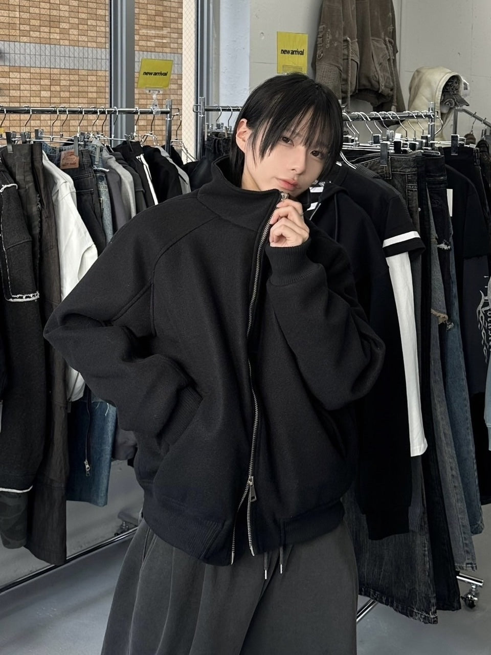 国際配送【LUV CODE】high neck zip up sweat jacket (2color