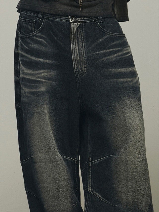 【BLR BLUER】EMBOSSED WAVE WASHING WIDE DENIM PANTS