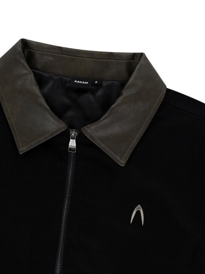 【AAKAM】Contrast Leather Work Jacket
