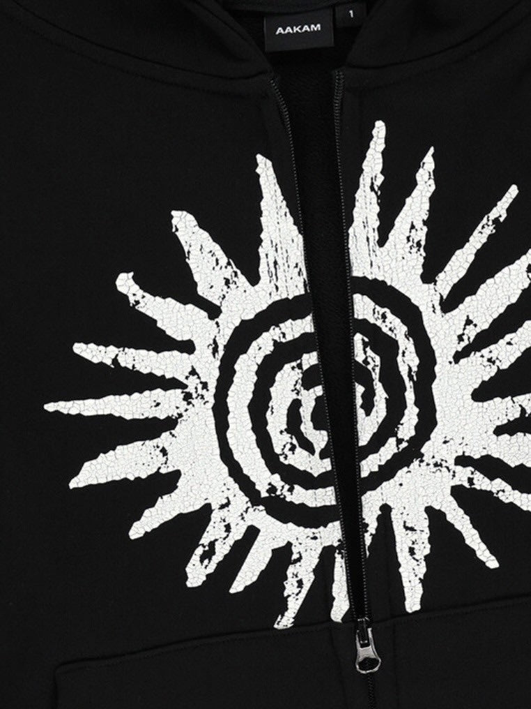 【AAKAM】Cracked Sun Zip-Up Hoodie