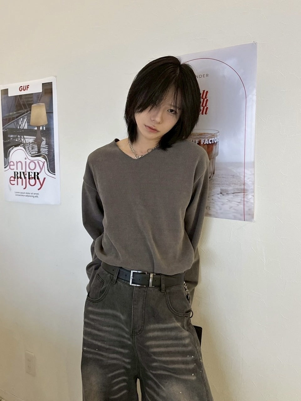 【LUV CODE】v neck rib knit (3color)