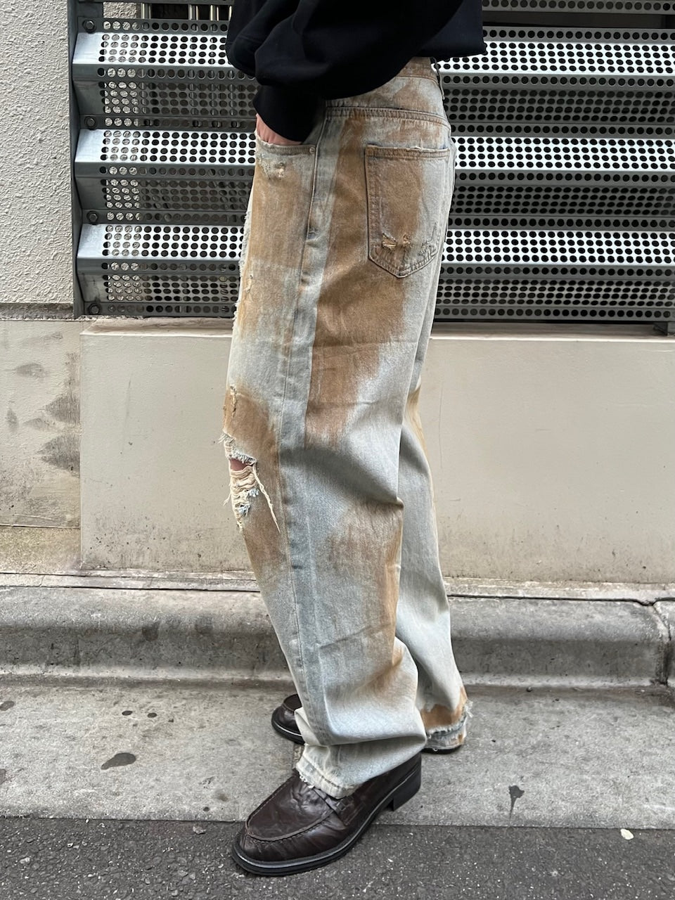 受注制【Chikashitsu +】bloody wash damage denim pants / 【チカシツプラス】ウォッシングダメージデニムパンツ