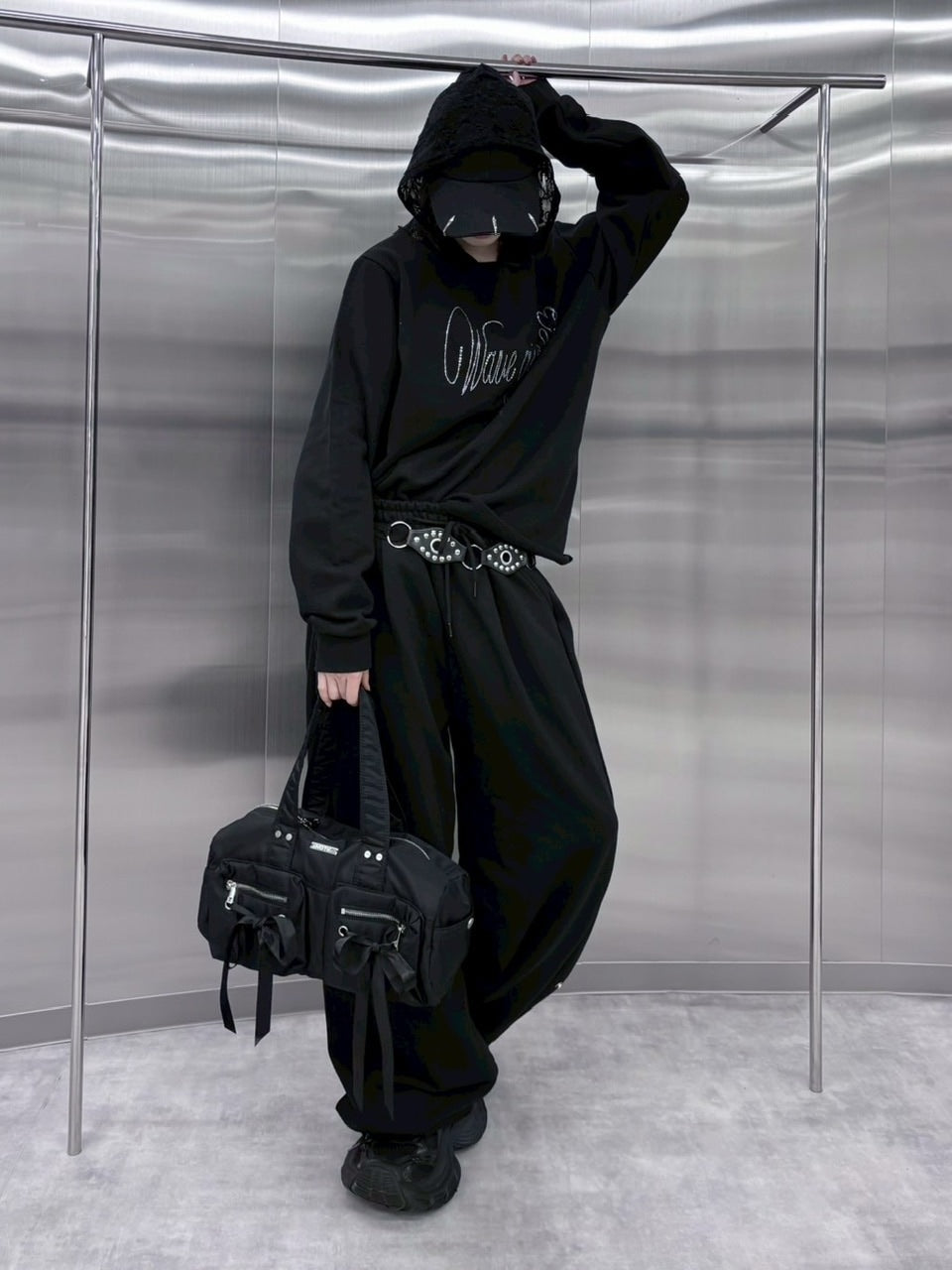 受注制【nmtc +】one shoulder beads sweat shirts (3color)