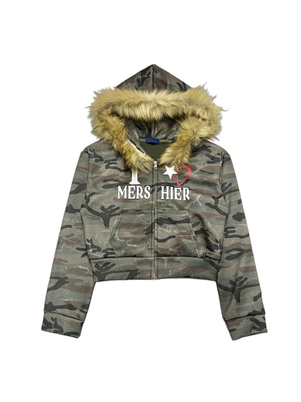 受注制【Never mind the XU】camouflage fur hood zipup /【ネバー