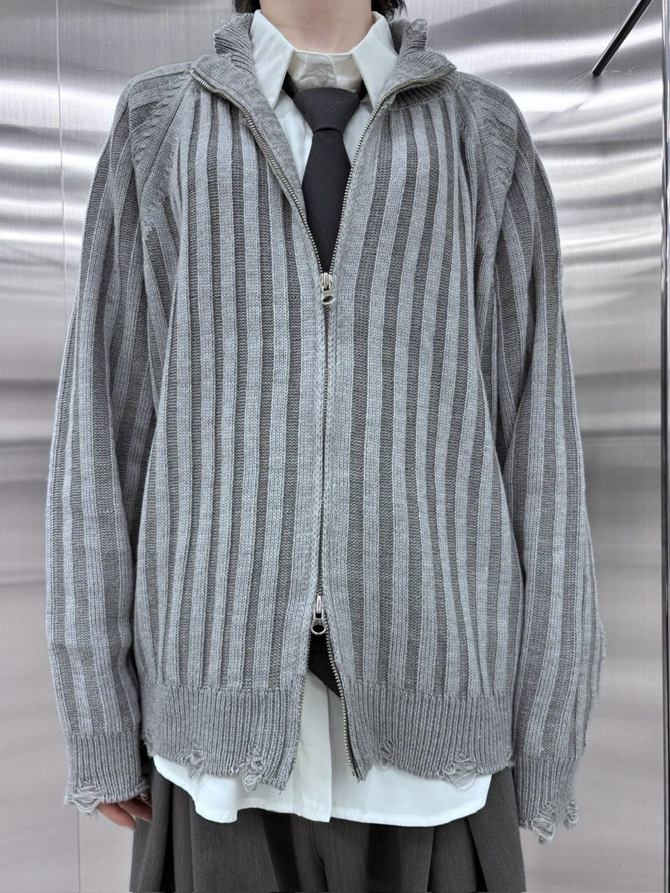 受注制【nmtc +】damage zip up knit (3color)