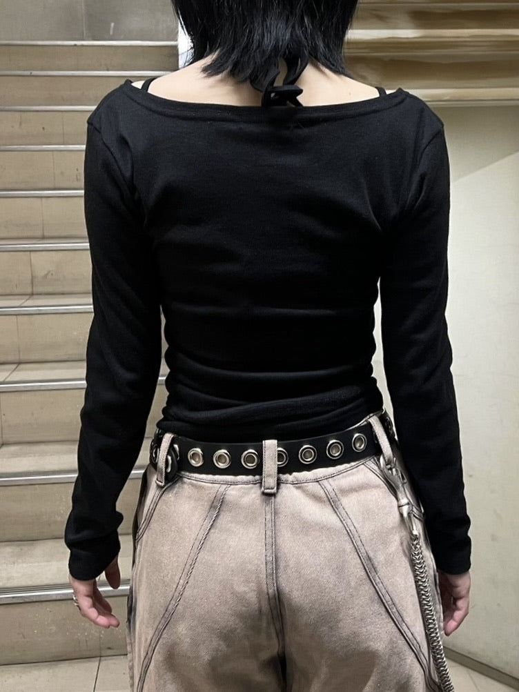 【Never mind the XU】v neck vintage print long sleeve tee (3color) / 【ネバーマインドザエックスユー】Vネックヴィンテージプリント長袖Tシャツ