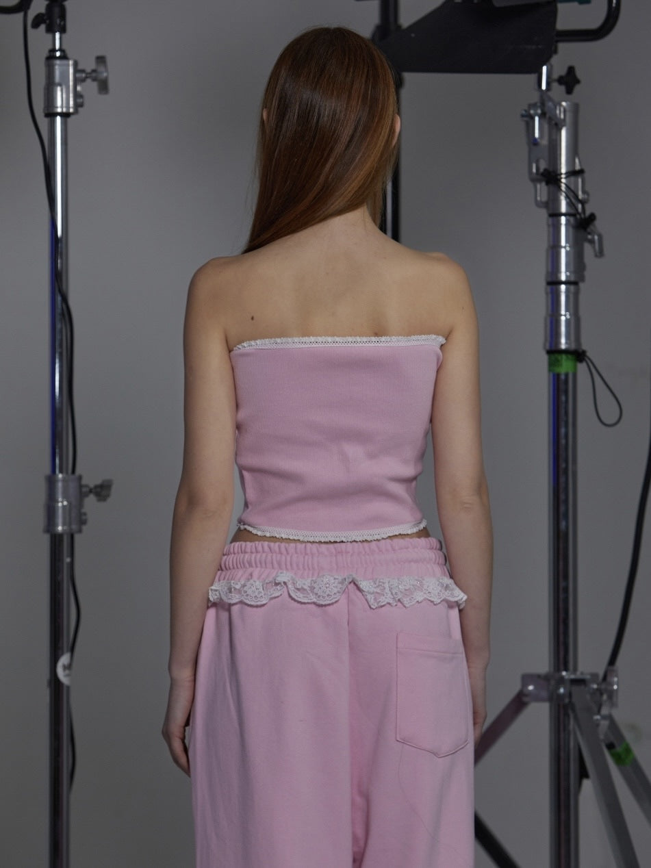 【GATELESS】RABBIT FRILL RIBBON TUBE TOPS