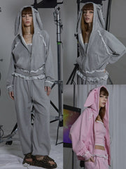 【GATELESS】RABBIT FRILL ZIP-UP HOODIE