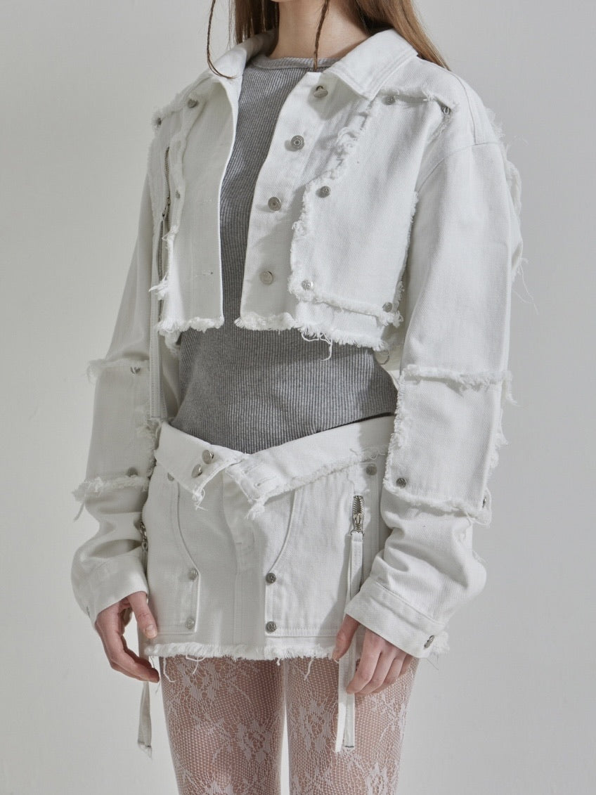 【GATELESS】RIVET FRINGE DENIM MINI SKIRT