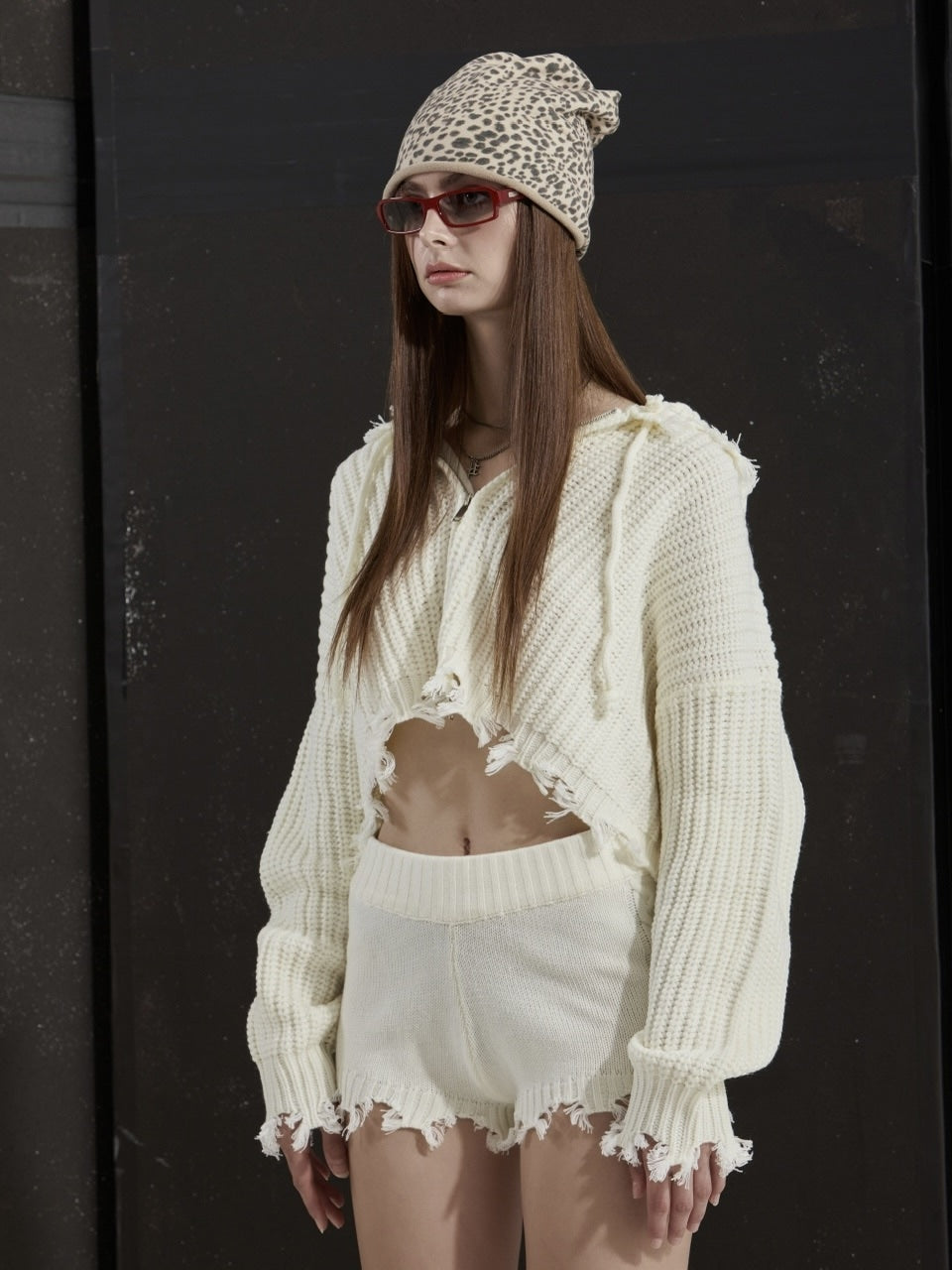 【GATELESS】RIB KNIT ZIP-UP HOODIE