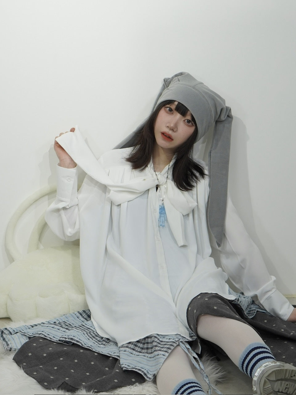 国際配送【Nerd out XU】satin tie shirt (2color)