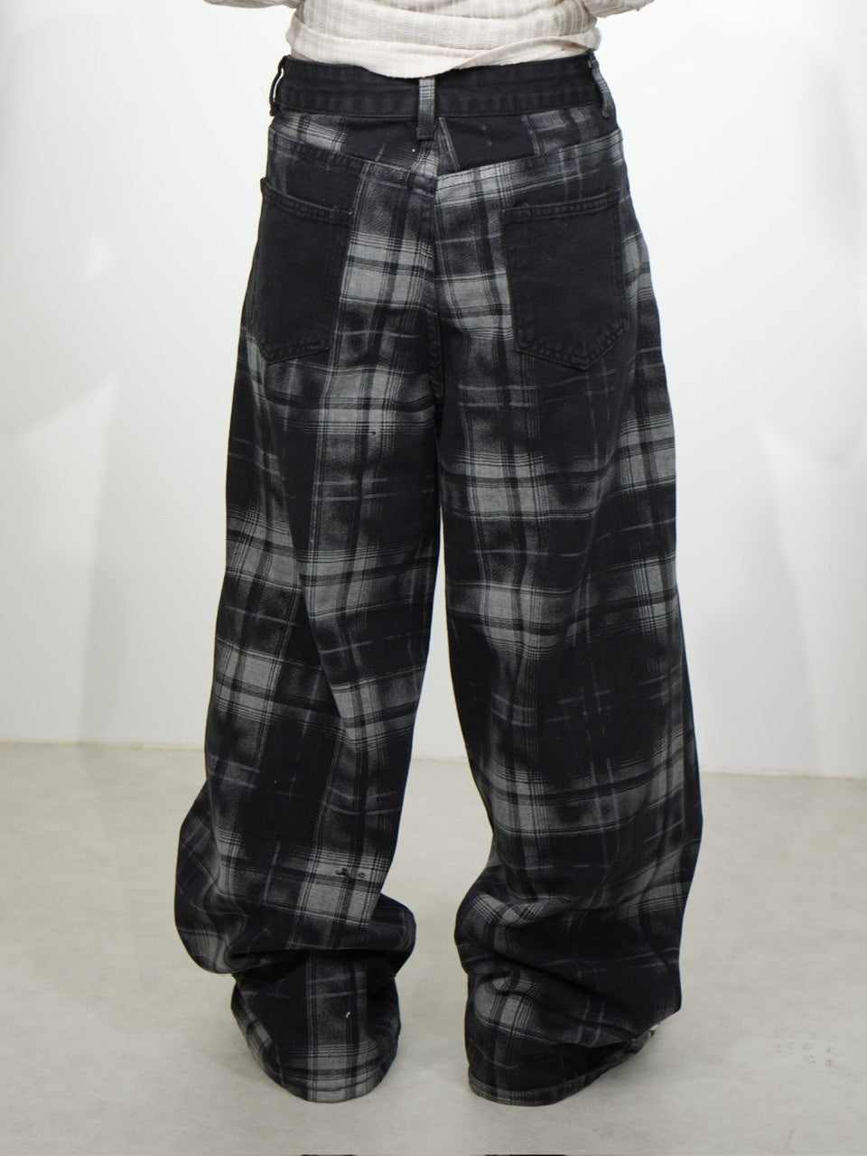 国際配送【Nerd out XU】high waist check wide denim pants