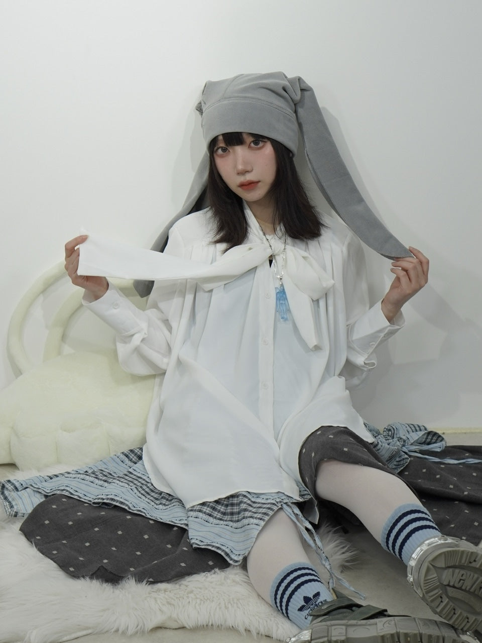 国際配送【Nerd out XU】reversible asymmetry drawstring skirt