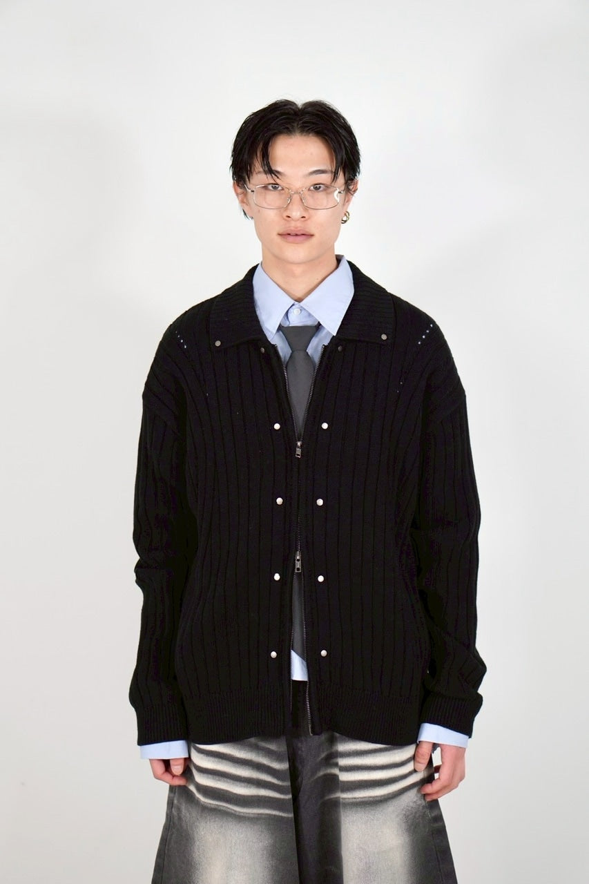【Chikashitsu +】rivet zip up knit (2color)