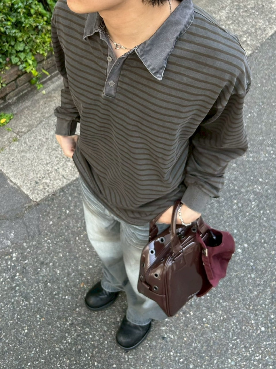 受注制【youll】pigment border polo long tee (2color)