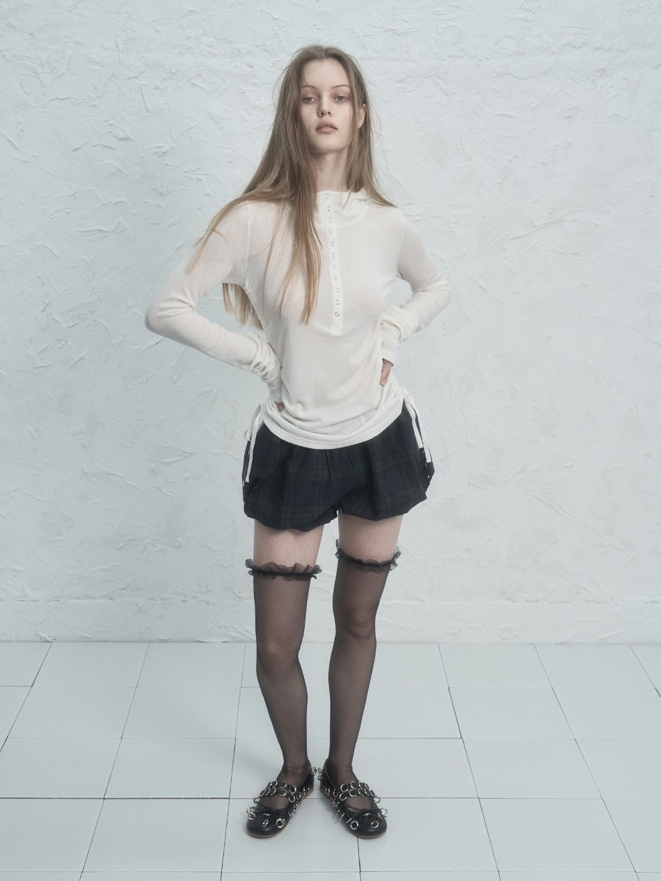 【SETUP‐EXE】RIVET BUTTON HOODIE TOP