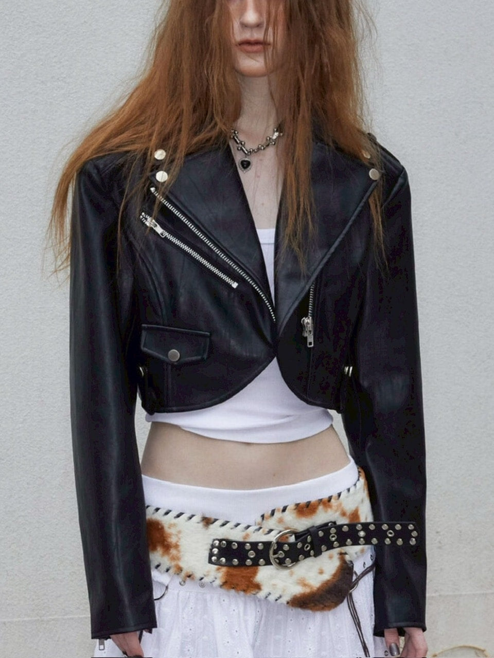 【NOT KNOWING】Curved Crop Rider Jacket / 【ノットノーイング】カーブクロップライダースジャケット